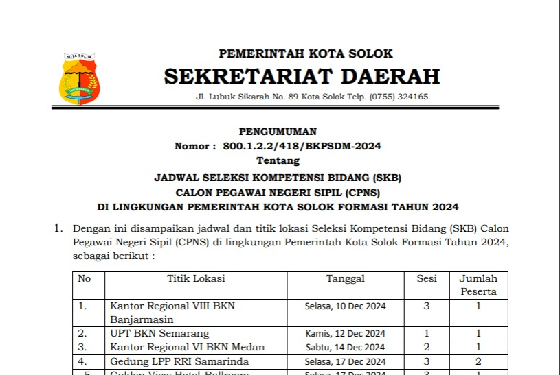 JADWAL SKB CPNS TAHUN 2024